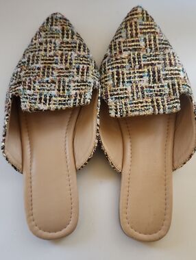 Woven Fabric Pointed-Toe Women’s Slip-On Muticolored Mules